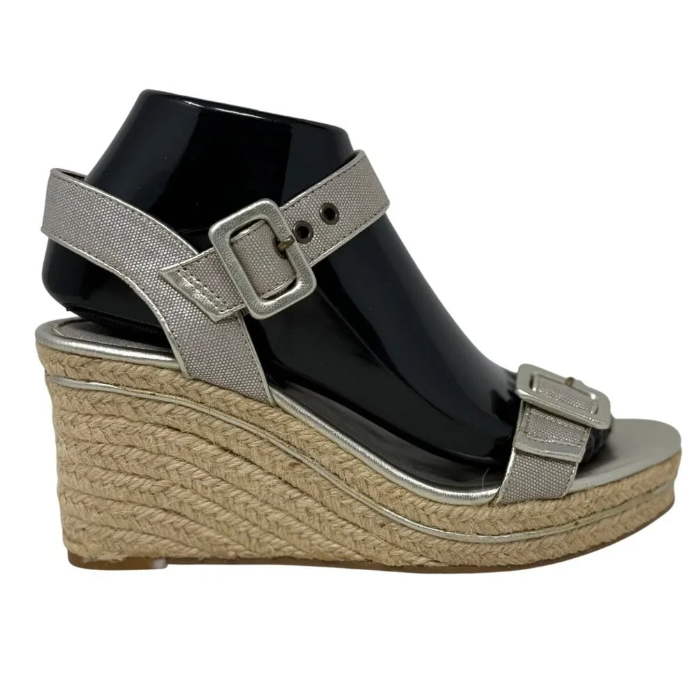 Michelle D Silver‎ Buckle Hugs Strappy Wedge Espadrille Sandals Size 7M